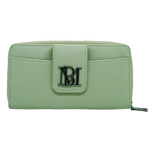 Badgley Mischka Vegan Leather Wallet Light Taupe Gray Color Full Zip Snap 8x4.5 - Picture 1 of 11